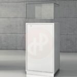 Quadram aisle glass top display unit with storage 50cm wide