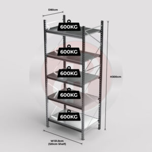 Mini Racking System 120 x 80 x 300cm H with 5 Galvanised Shelves