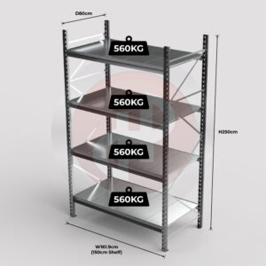 Mini Racking System 150 x 80 x 250cm H with 4 Galvanised Shelves