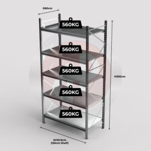 Mini Racking System 150 x 80 x 300cm H with 5 Galvanised Shelves