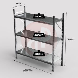 Mini Racking System 180 x 60 x 200cm H with 3 Galvanised Shelves