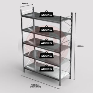 Mini Racking System 210 x 80 x 300cm H with 5 Galvanised Shelves